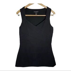 WHBM Sleeveless Black V Neck Tailored Ribbed Detail Lined Body Con Top Small